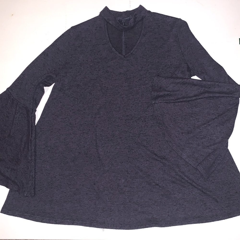 V-neck Blue And Black Swing Tunic with Bell Sleeves Choker Neck size Small - Picture 14 of 14